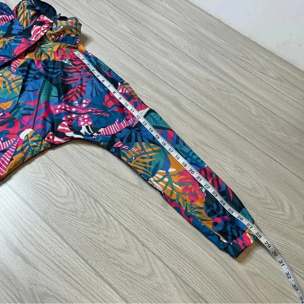 Lauren James Tropical Leaf Wind Breaker Rain Light Hooded Jacket Women’s Size M - Picture 12 of 14